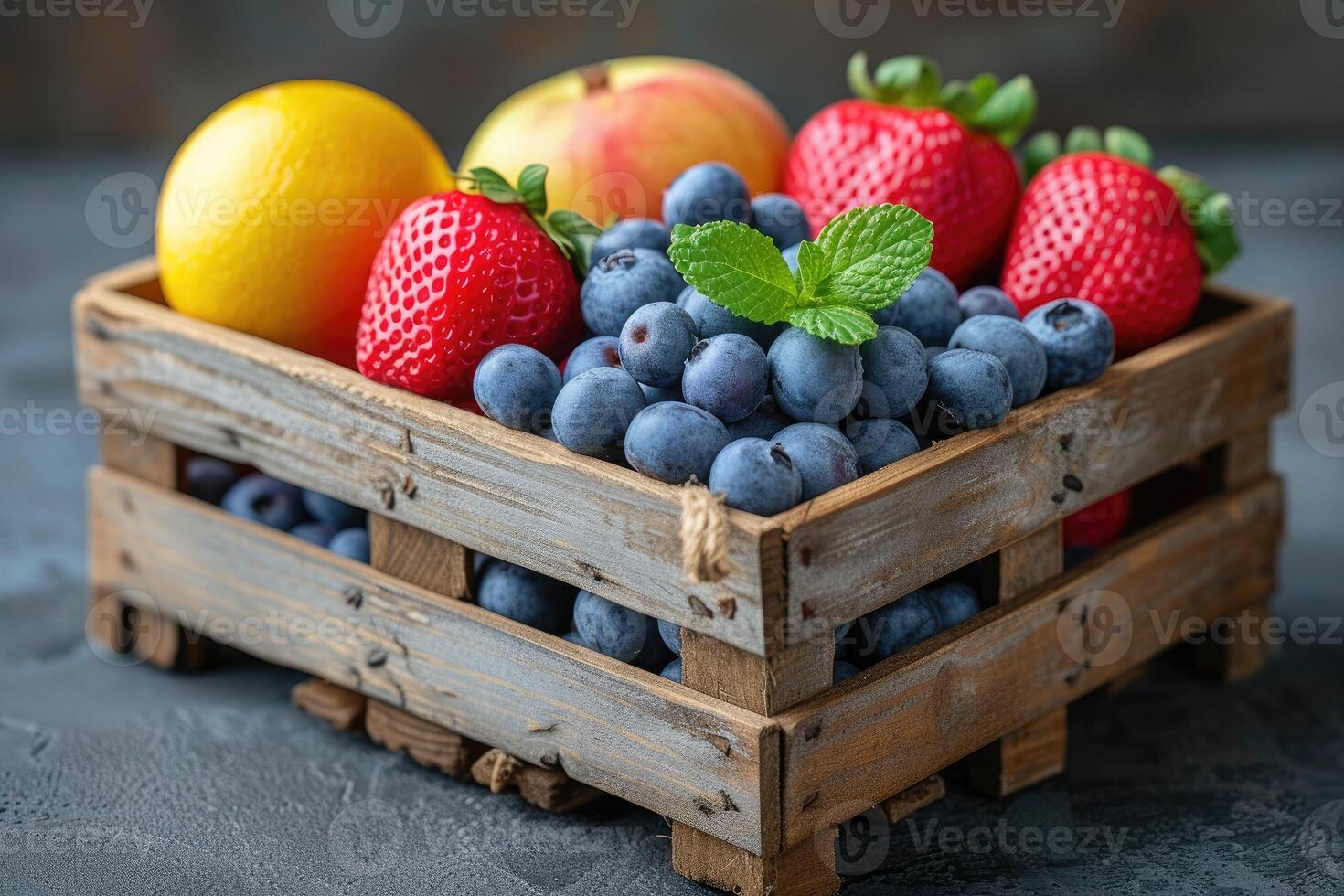 ai generato fresco frutta regalo scatola professionale pubblicità cibo fotografia foto