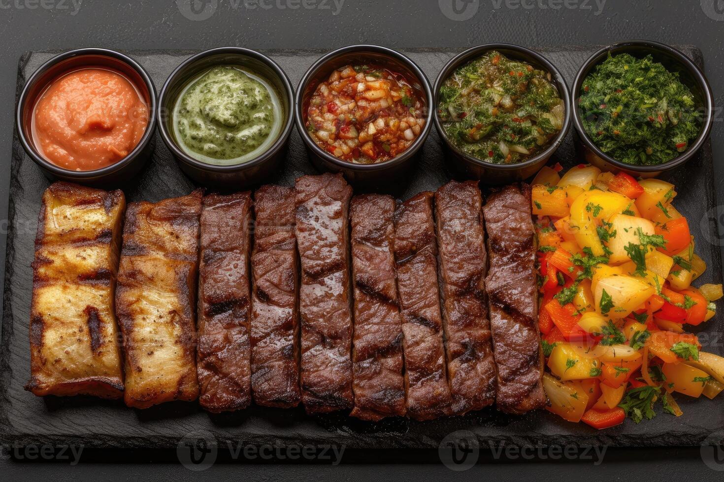 ai generato delizioso grigliato carne con verdure professionale pubblicità cibo fotografia foto