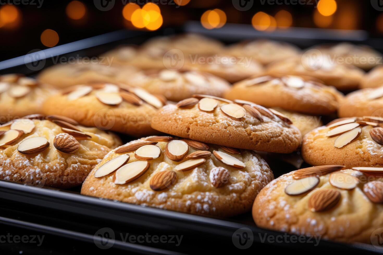 ai generato dolce mandorla biscotti su il tavolo professionale pubblicità cibo fotografia foto