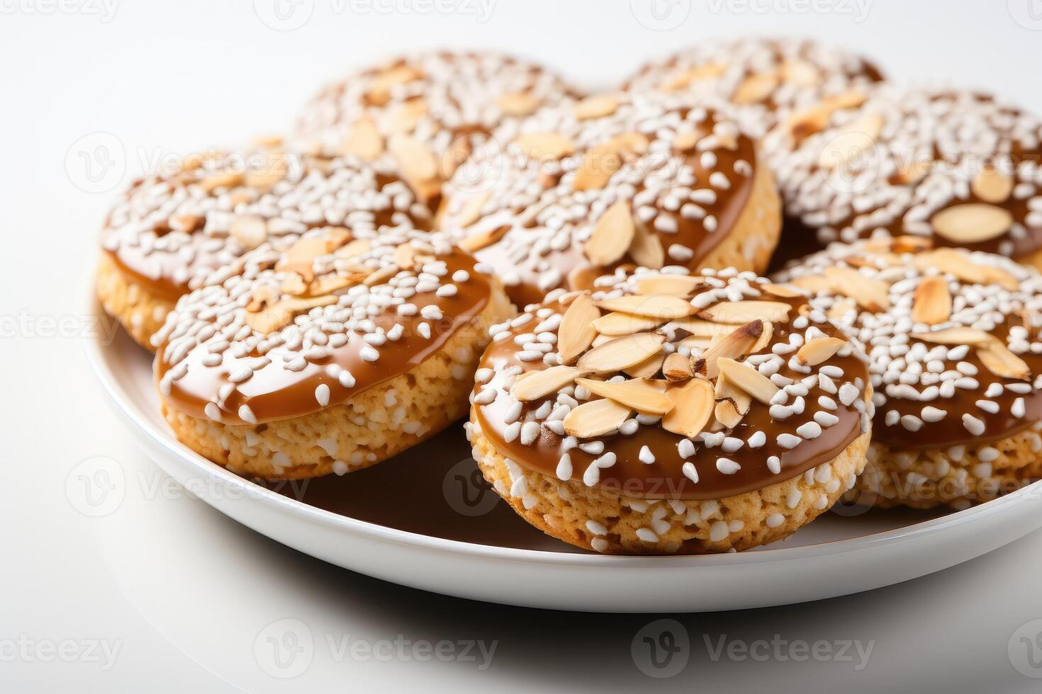 ai generato dolce mandorla biscotti su il tavolo professionale pubblicità cibo fotografia foto