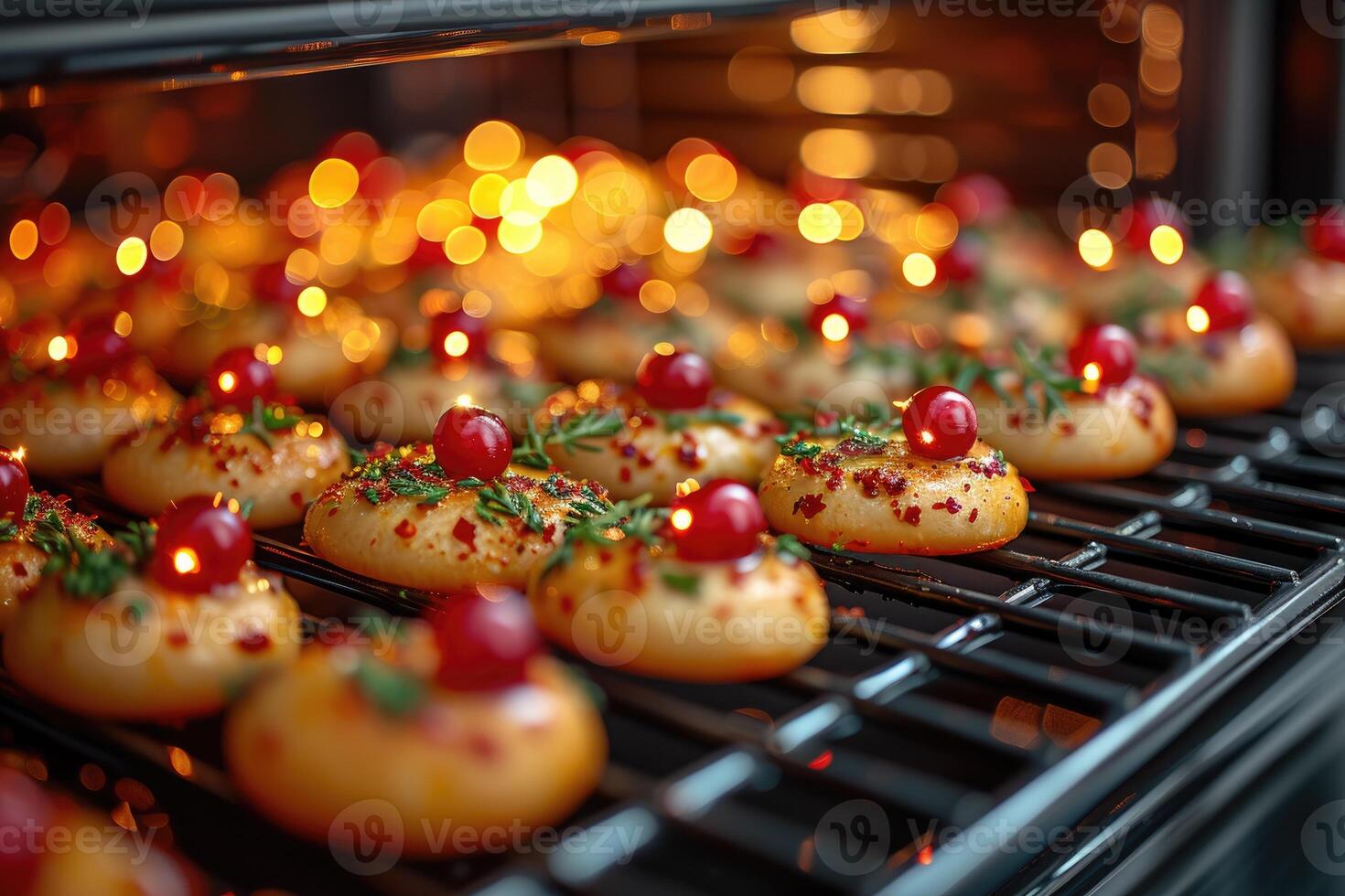 ai generato Visualizza dentro il forno vassoio cottura al forno Pizza professionale pubblicità cibo fotografia foto