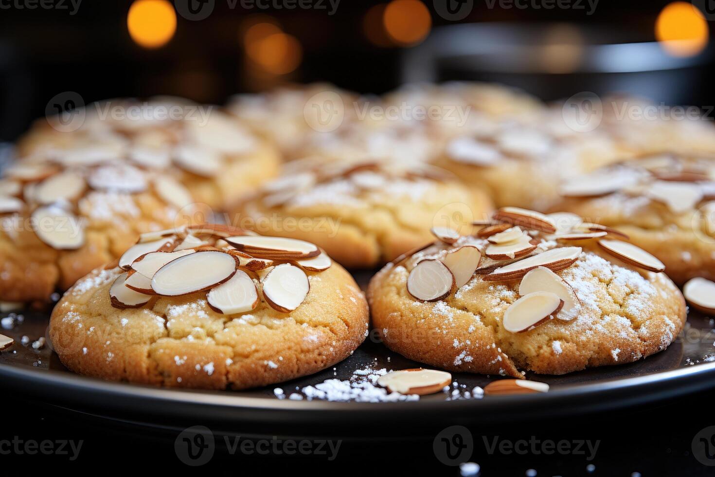 ai generato dolce mandorla biscotti su il tavolo professionale pubblicità cibo fotografia foto