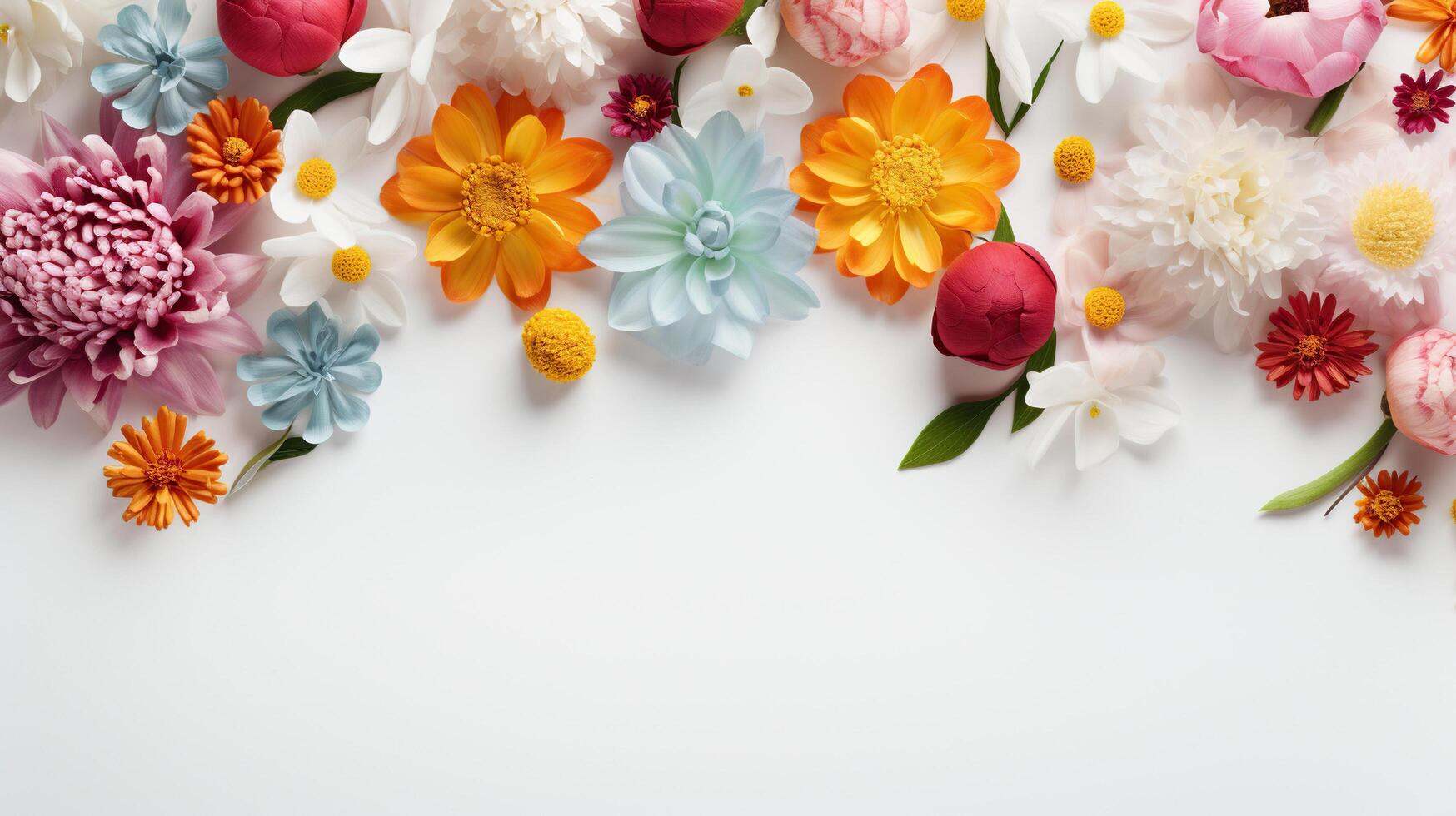 ai generato bianca molla, estate sfondo con fiore mini cuffie su superiore. generato di artificiale intelligenza foto