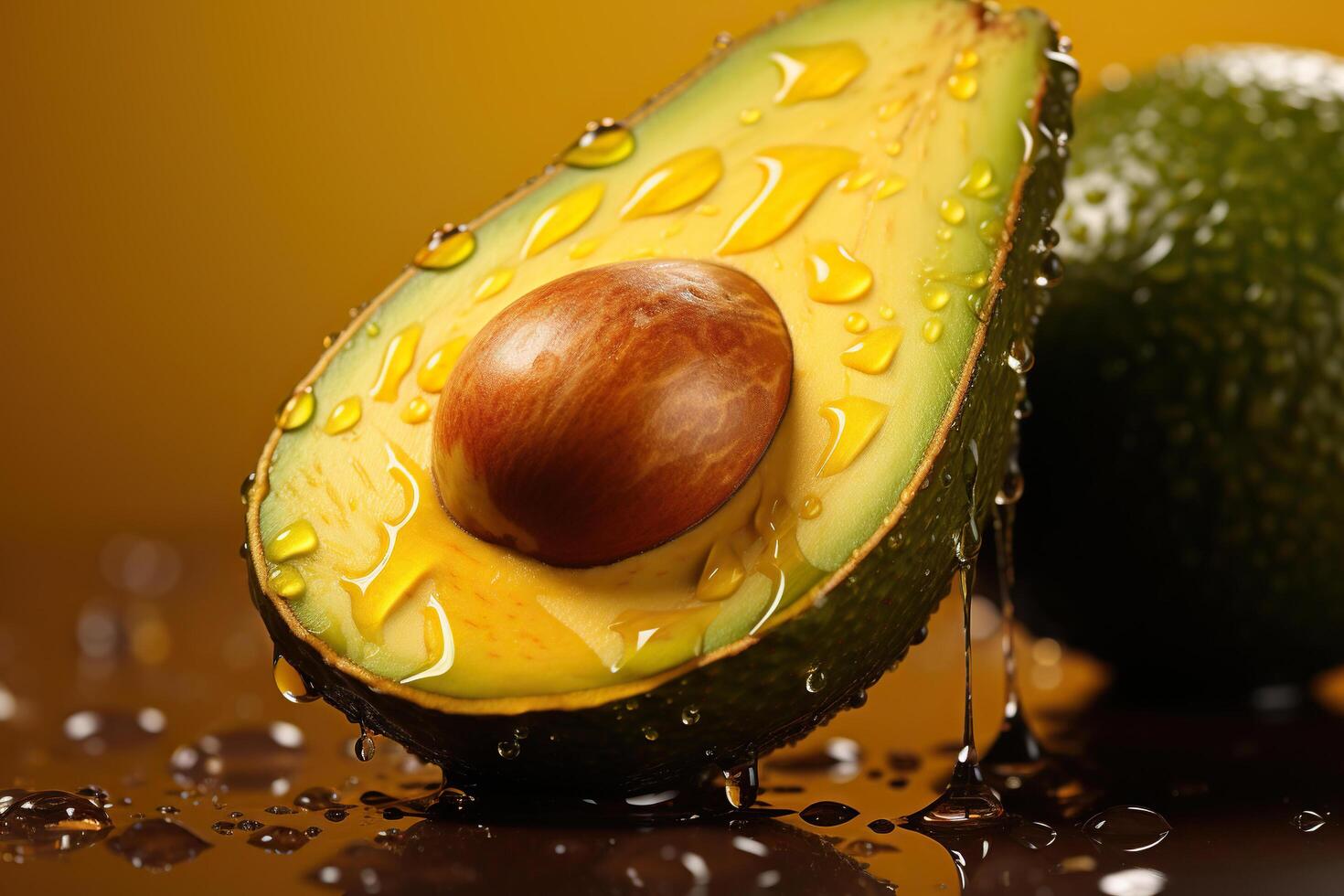 ai generato metà un avocado nel un' spruzzo di acqua, studio foto. generato di artificiale intelligenza foto