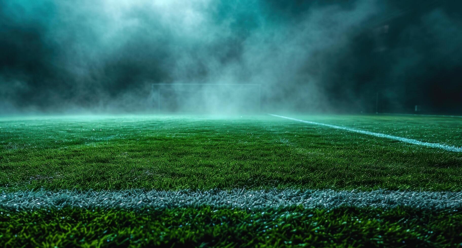 ai generato calcio campo con un' verde intonazione, nel il stile di smokey sfondo foto