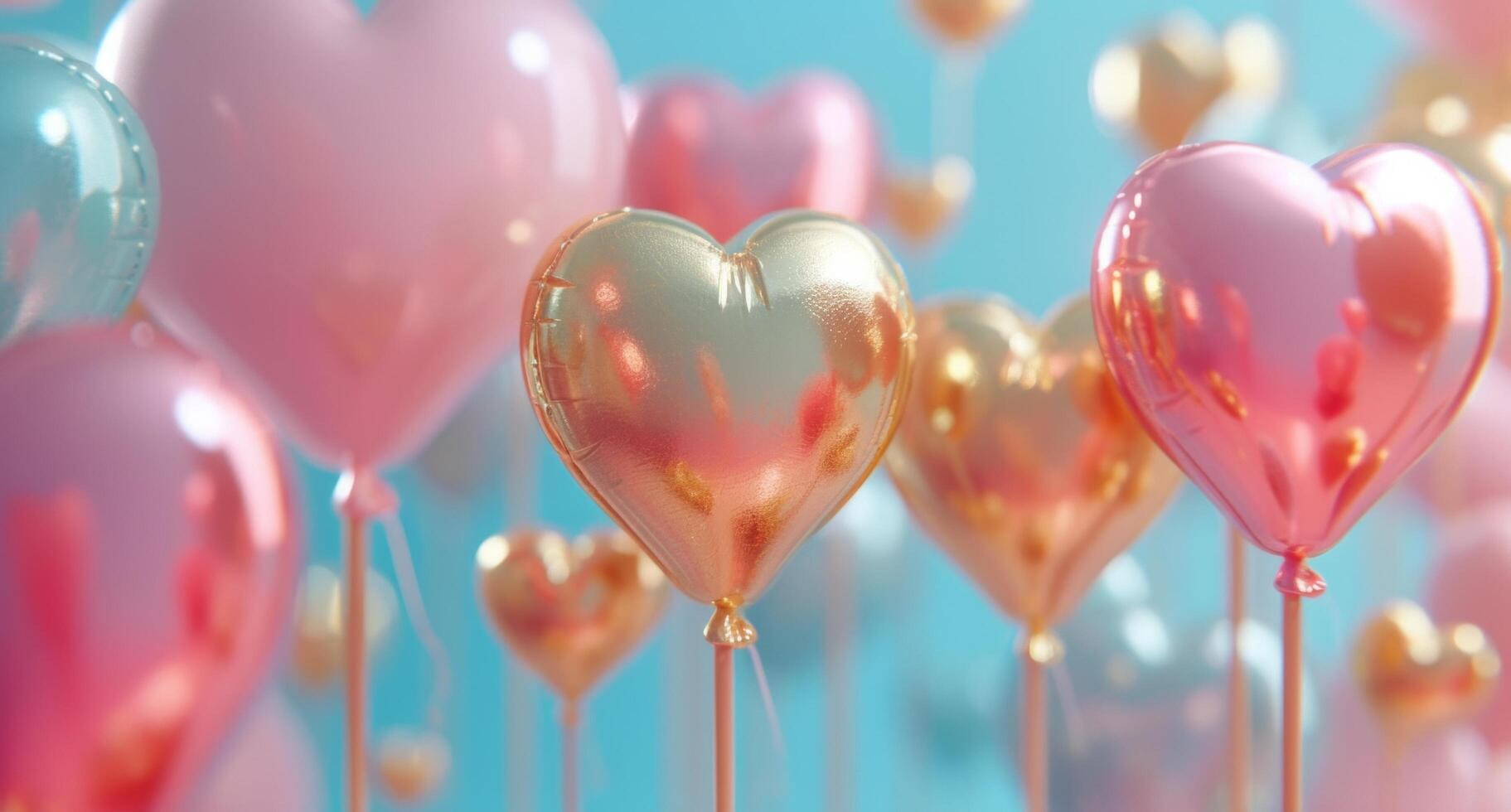 ai generato il oro palloncini con cuore icone nel San Valentino foto