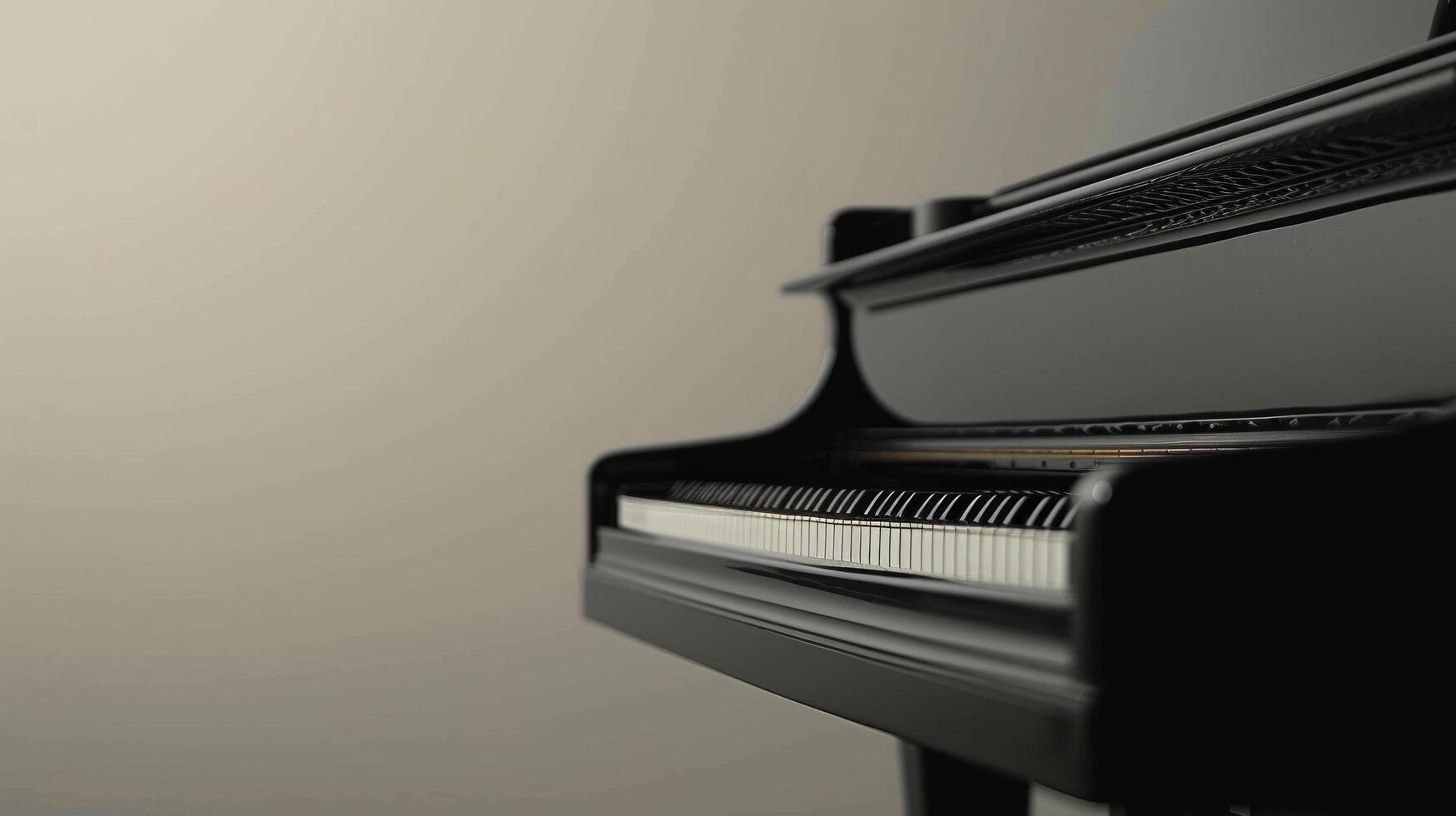 ai generato minimalista Immagine in mostra il classico modulo e eleganza di un' nero pianoforte contro un' neutro sfondo foto
