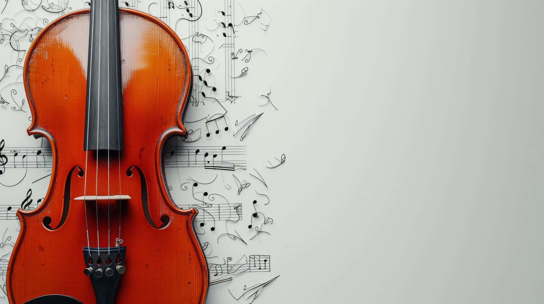 ai generato semplice ancora travolgente Immagine in mostra un' violino e delicato musicale Appunti nel un' minimalista stile foto