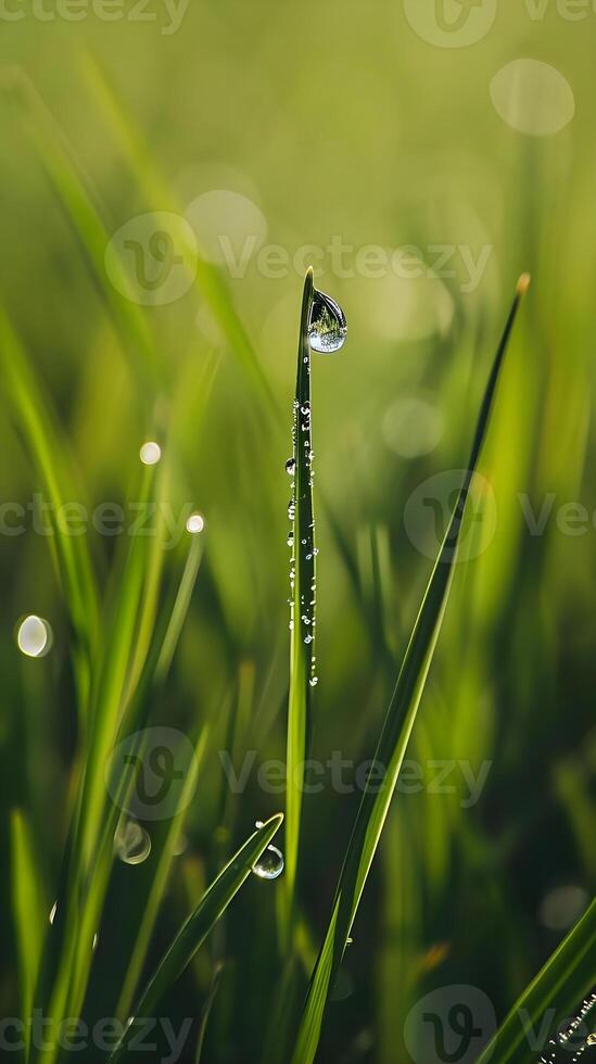 ai generato un' far cadere di acqua seduta su superiore di un' lama di erba foto