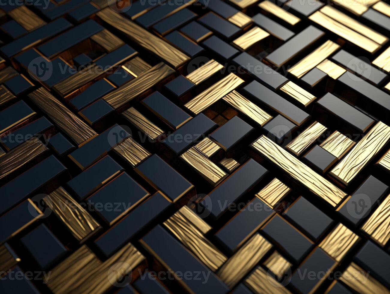 ai generato buio nero mosaico sfondo con d'oro Linee arte deco lusso stile struttura foto