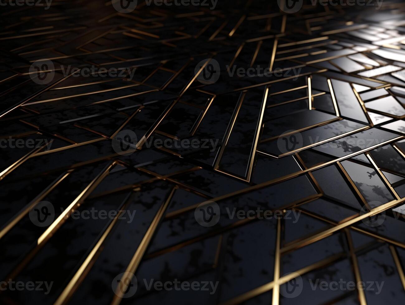 ai generato buio nero mosaico sfondo con d'oro Linee arte deco lusso stile struttura foto