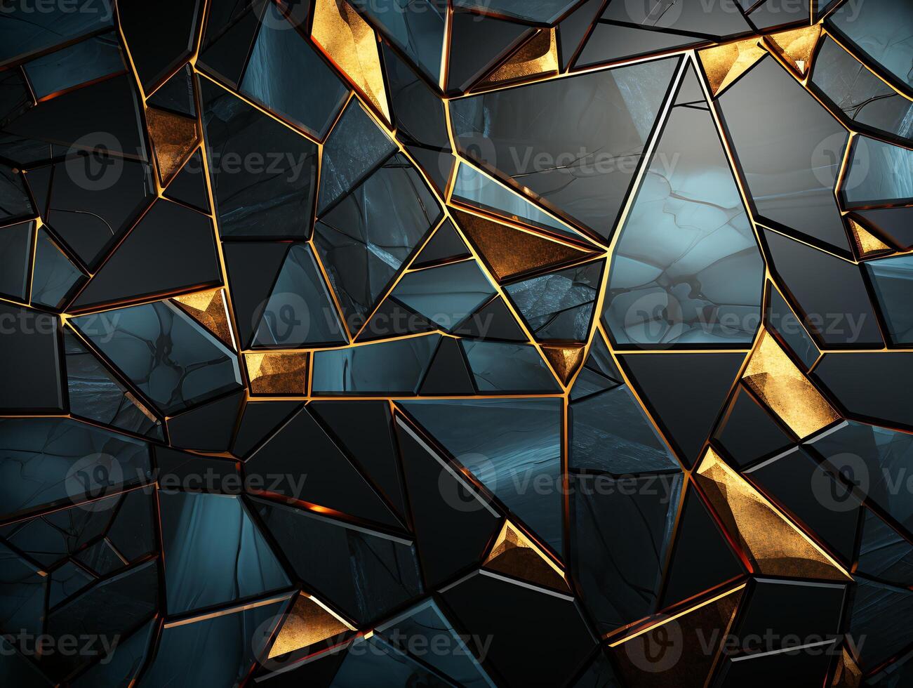 ai generato buio nero mosaico sfondo con d'oro Linee arte deco lusso stile struttura foto