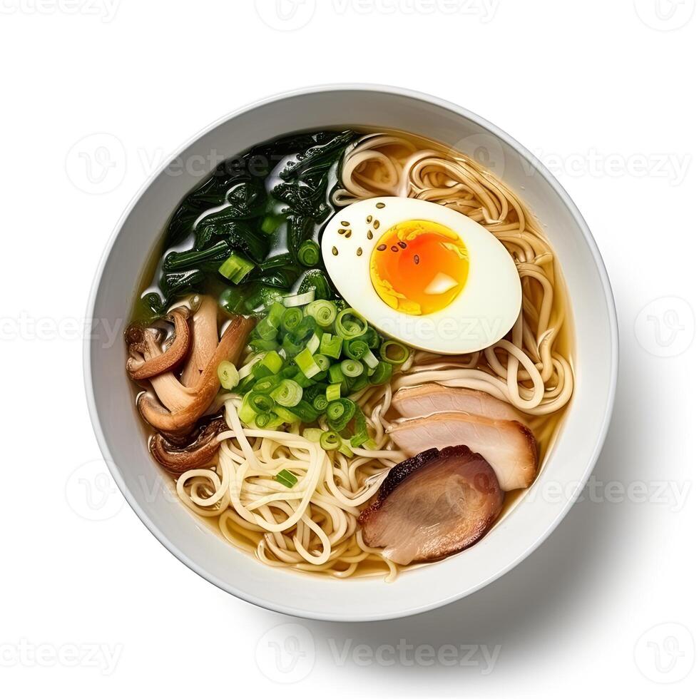 ai generato ramen la minestra avvicinamento foto