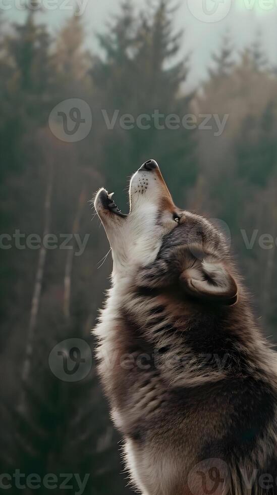 ai generato un' lupo è guardare su a il cielo foto