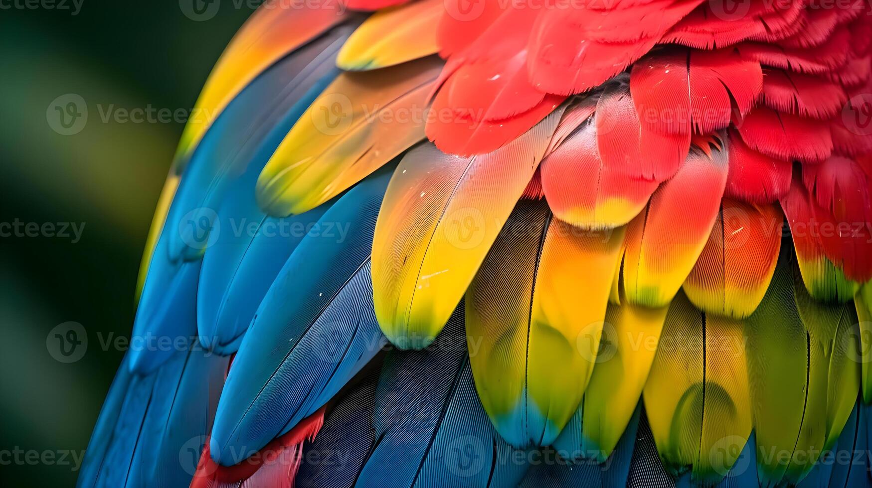 ai generato un' vicino su di un' colorato uccelli piume foto