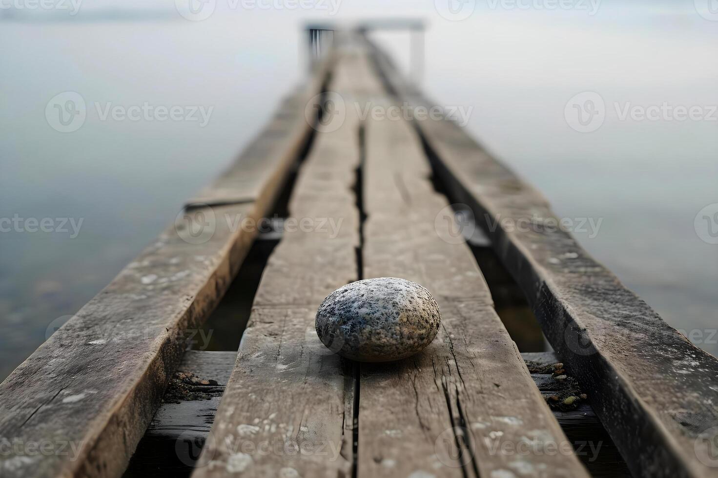 ai generato un' pietra palla seduta su un' di legno bacino foto