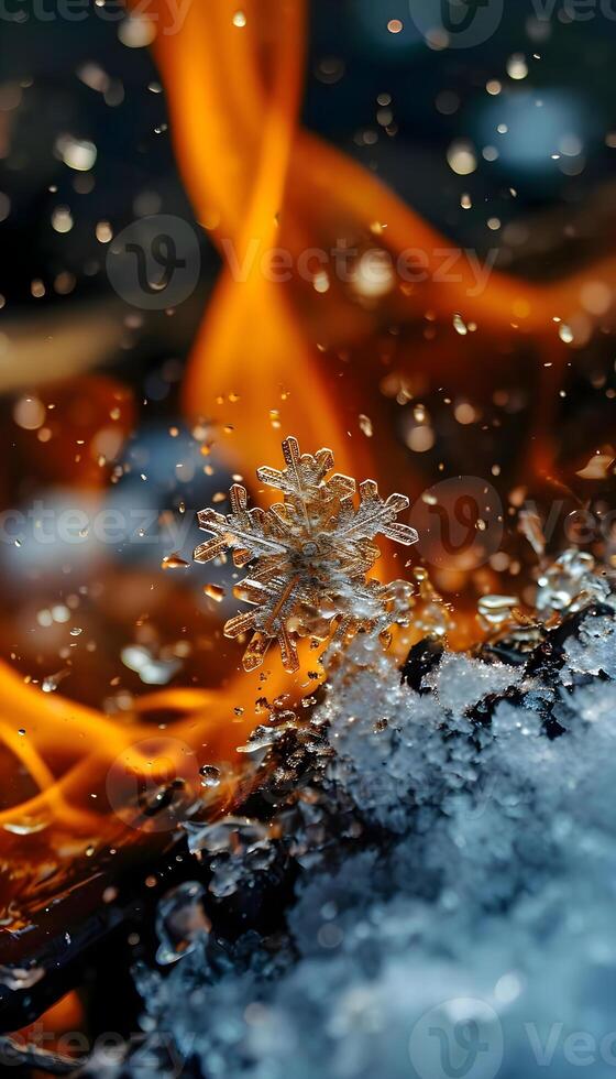 ai generato un' vicino su di un' fiocco di neve su alcuni ghiaccio foto