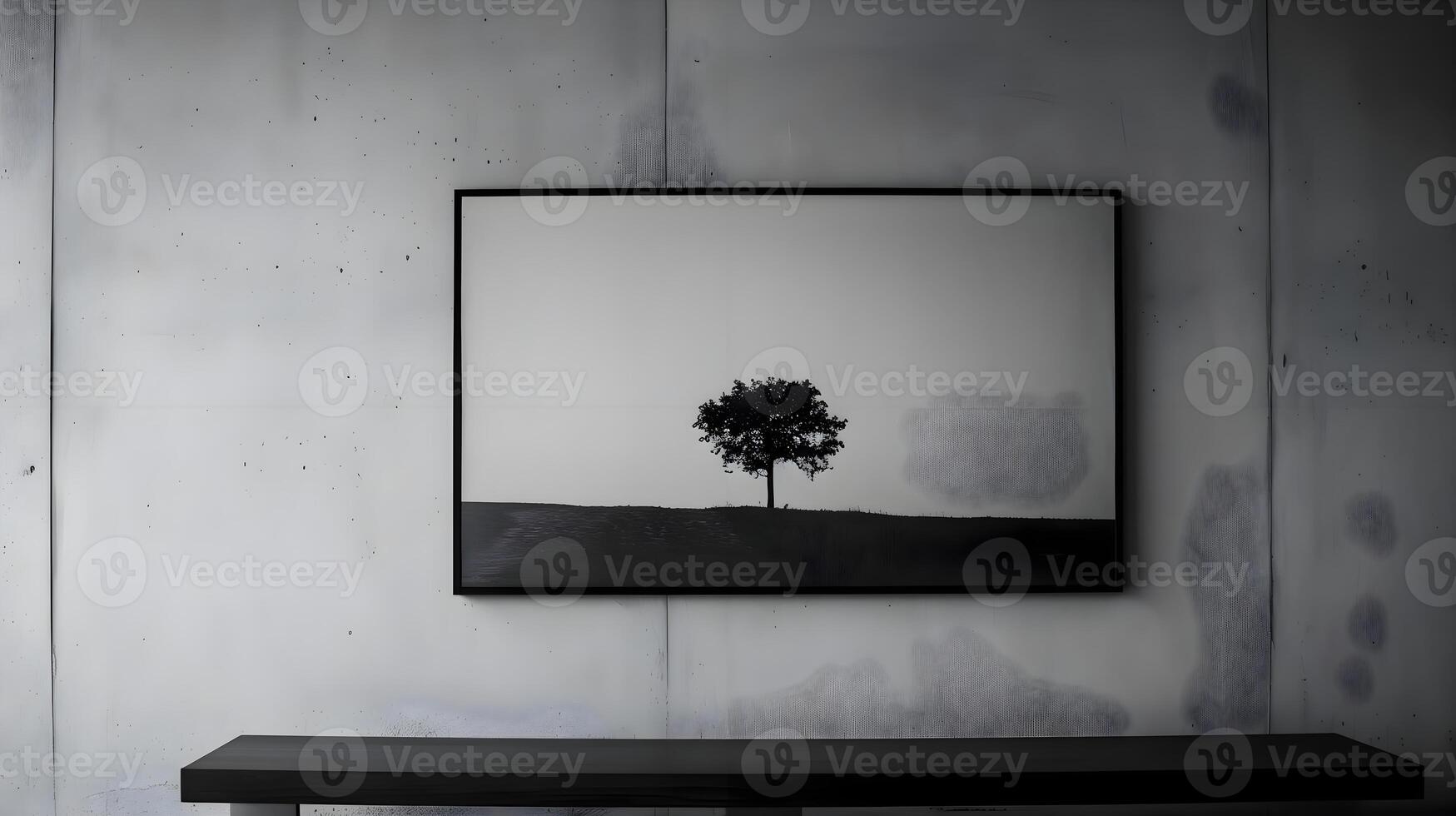 ai generato un' nero e bianca foto di un' albero su un' parete