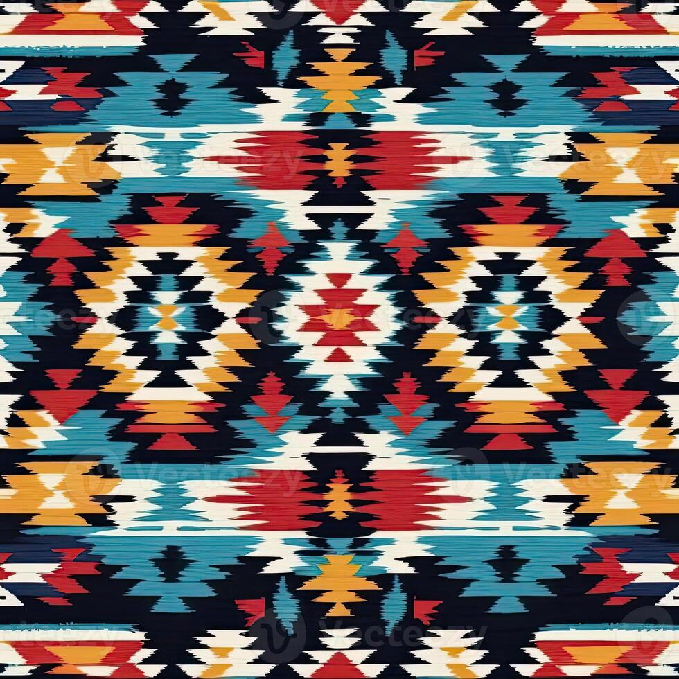 ai generato popolare geometrico senza soluzione di continuità modello. ikat colorato ornamento. messicano Stampa illustrazione foto