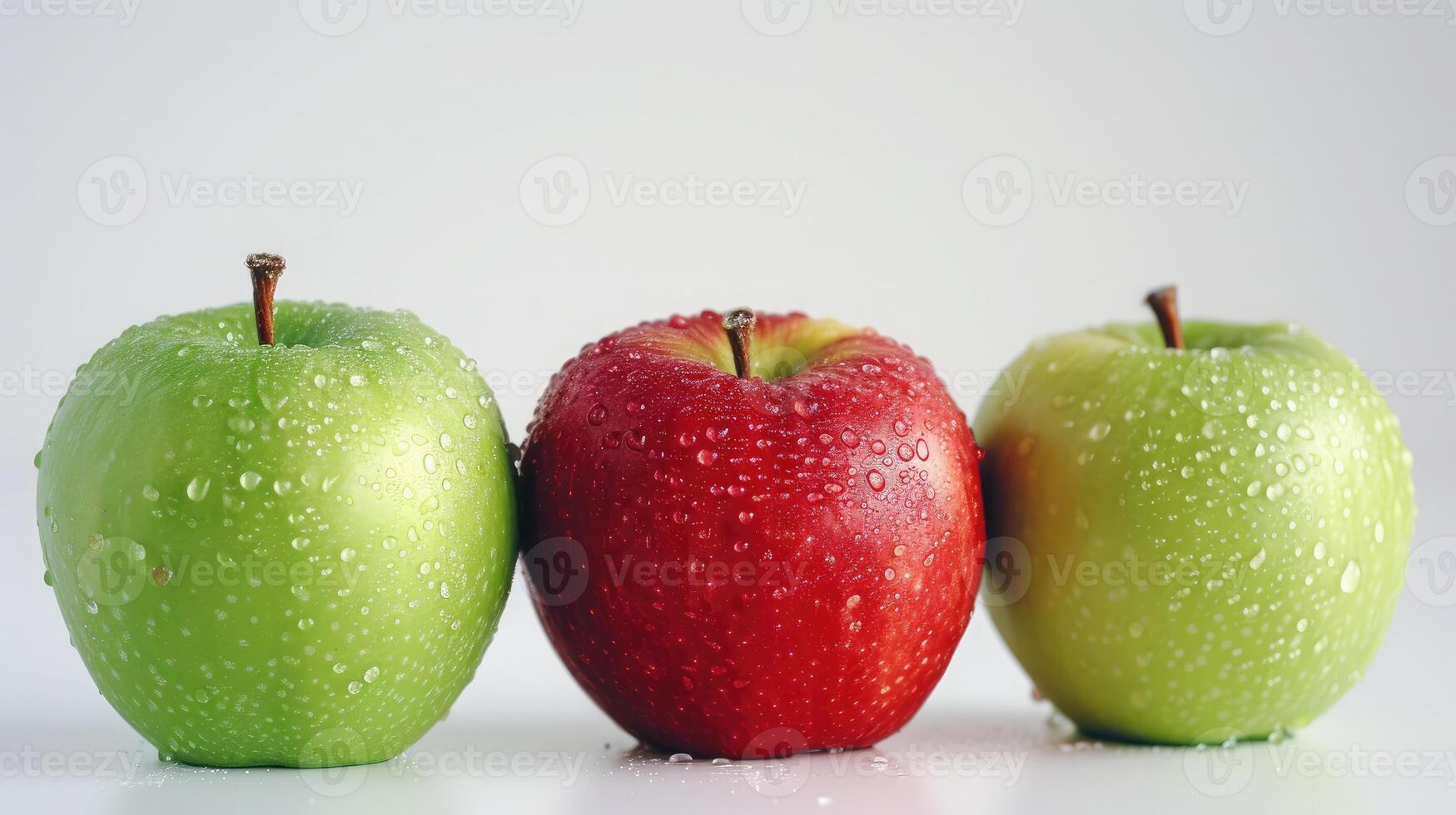 ai generato rosso Mela tra verde mele isolato su un' bianca foto