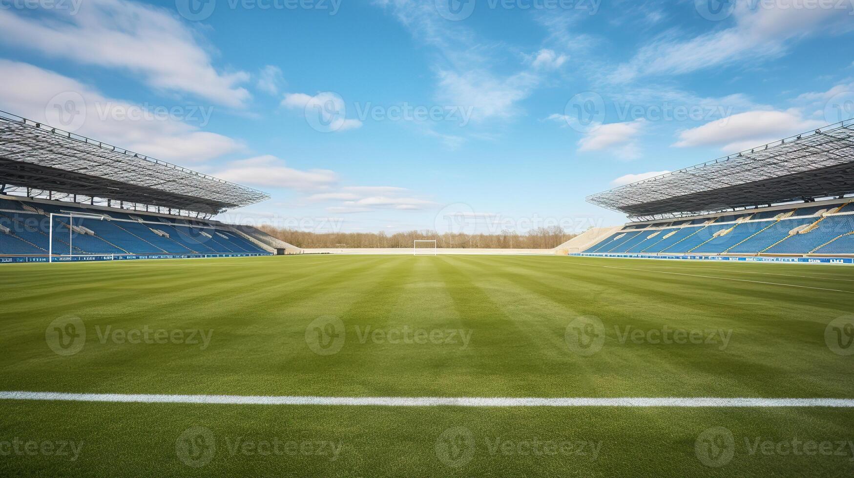 ai generato 3d rendere di un' grande moderno calcio stadio con luminosa proiettori e vip scatole per centinaio mille fan foto