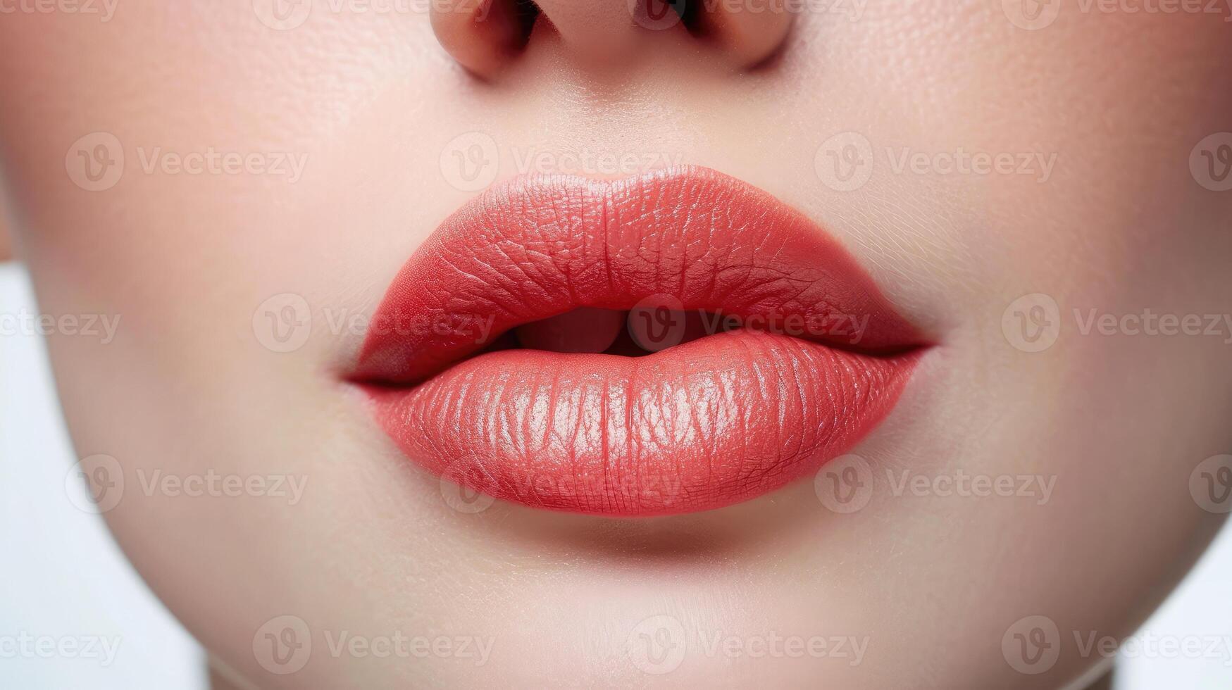 ai generato vicino su foto di donna di labbra con naturale rendere su su bianca sfondo
