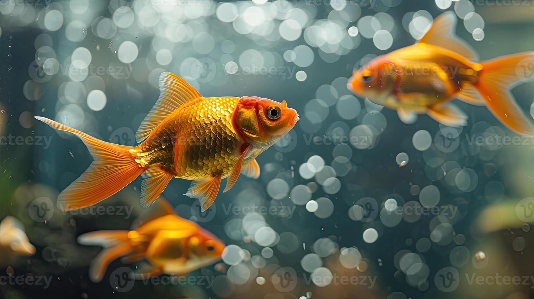 ai generato pesce rosso nuoto nel un' bicchiere serbatoio foto