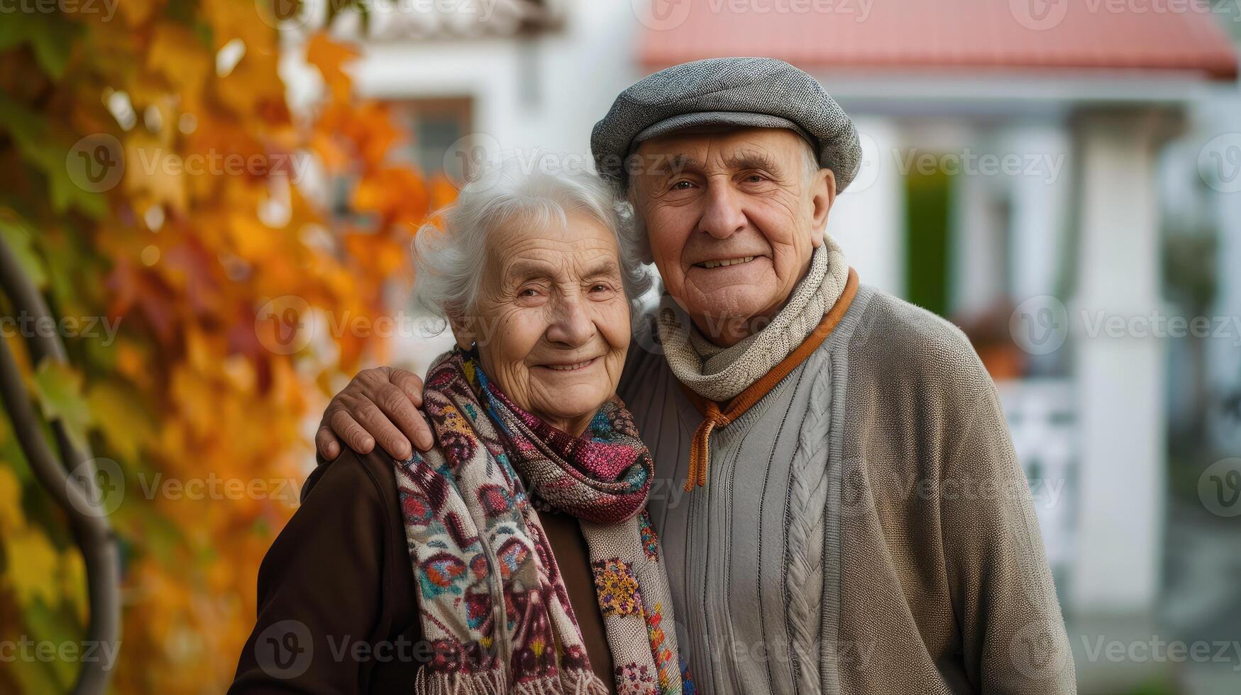 ai generato anziano coppia nel amore. anziano marito e moglie abbracciare e bonding con vero emozioni foto