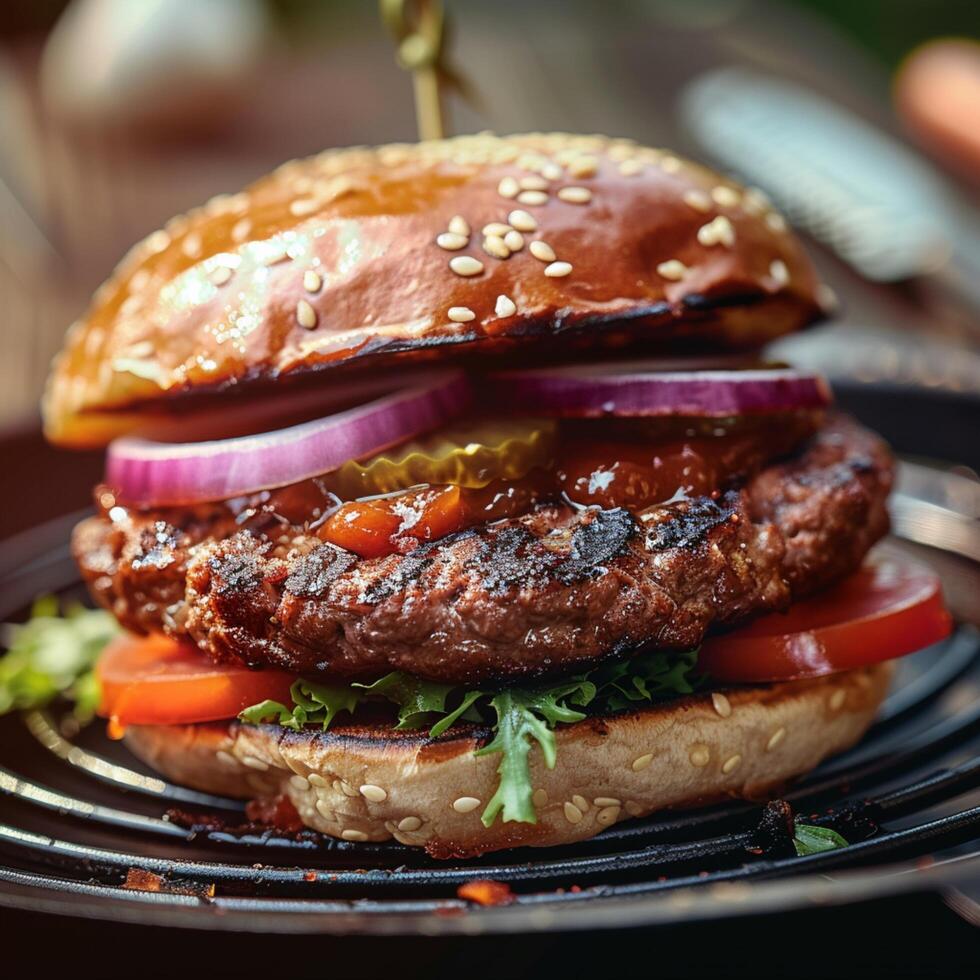 ai generato allettante vegetariano hamburger offerte un' gustoso carne gratuito cenare opzione per sociale media inviare dimensione foto