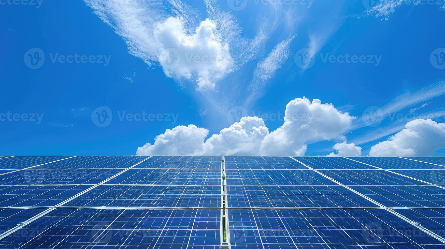 ai generato solare cellula pannelli con un' cielo sfondo. alternativa elettricità fonte foto