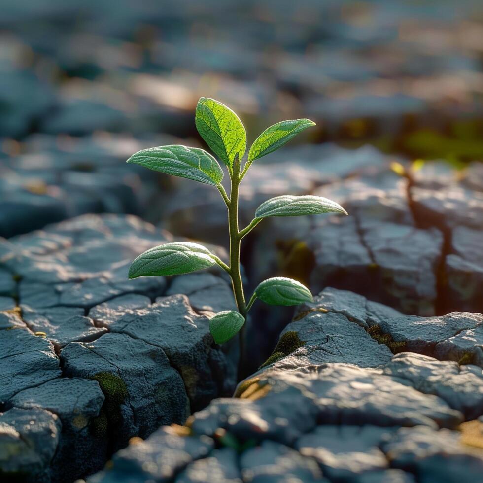 ai generato vite perseveranza verde pianta emerge attraverso crepe nel roccioso terreno per sociale media inviare dimensione foto