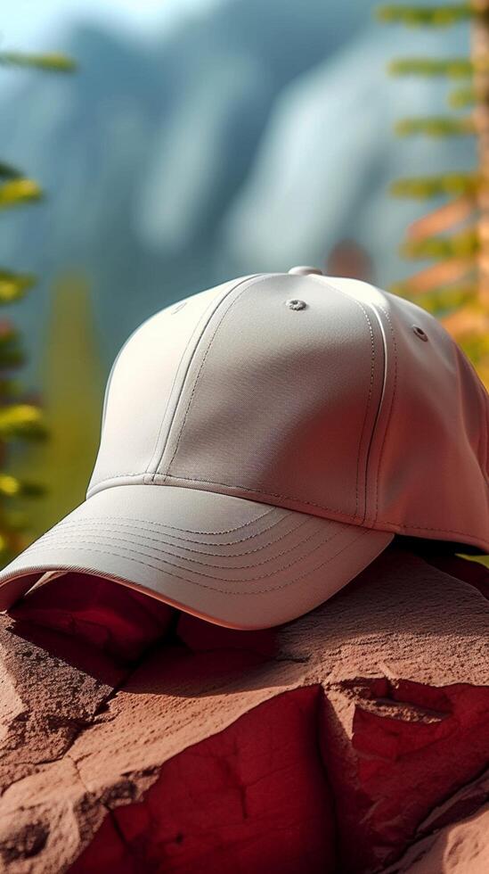 ai generato Perfetto per il branding alto qualità vuoto baseball cappello modello foto verticale mobile sfondo