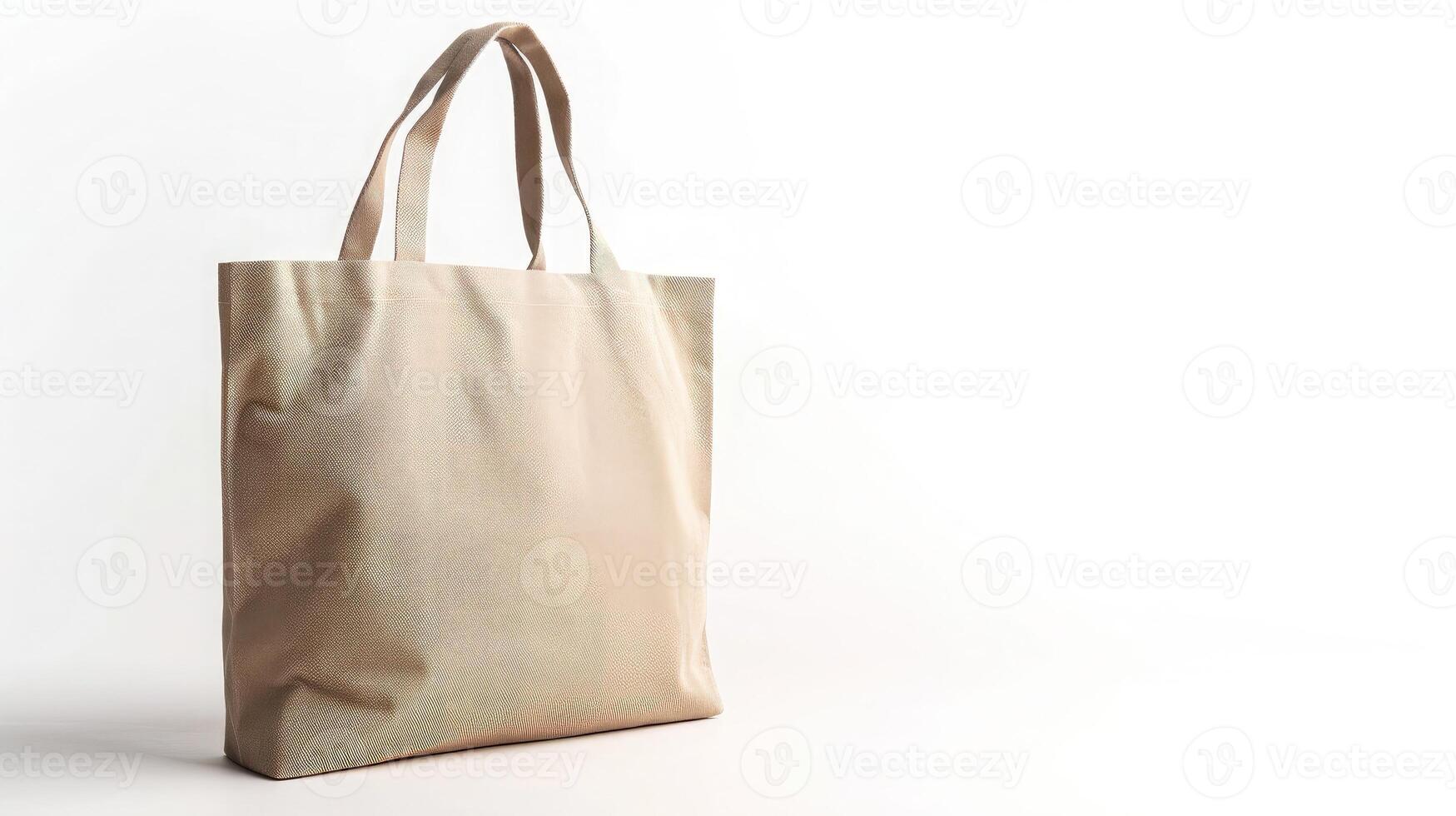 ai generato eco amichevole beige colore moda tela totalizzatore Borsa isolato su bianca sfondo. riutilizzabile Borsa per drogheria e shopping foto