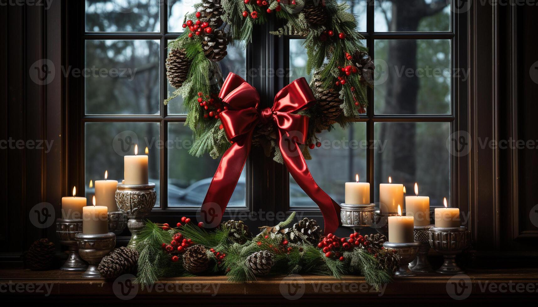 ai generato raggiante candela si illumina rustico Natale albero decorazione generato di ai foto