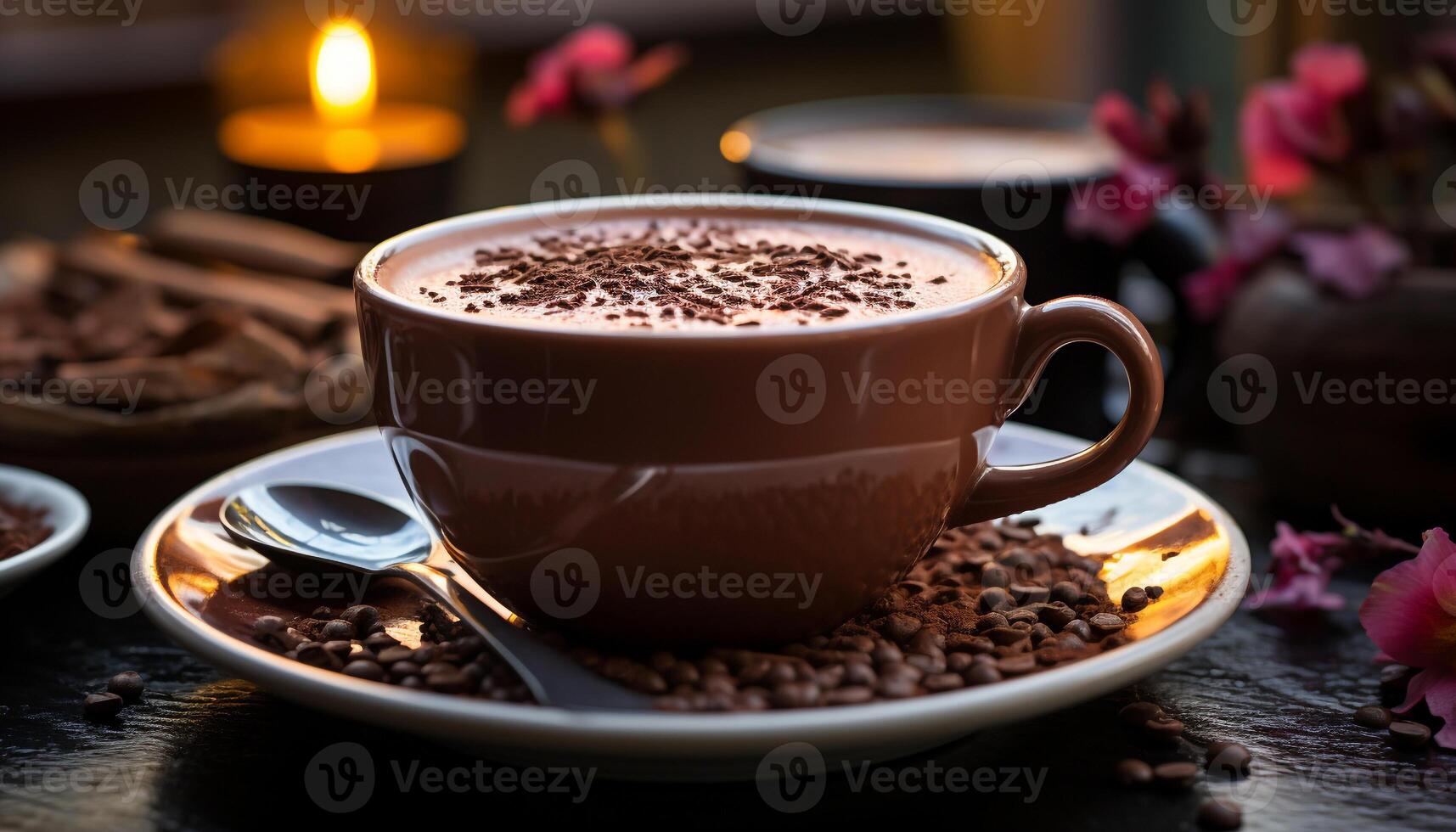 ai generato caldo caffè tazza su di legno tavolo, puro freschezza generato di ai foto