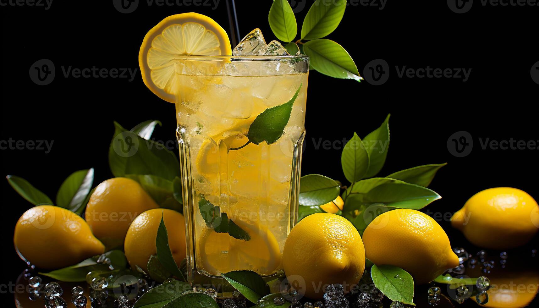 ai generato fresco Limone fetta nel un' bicchiere di ghiaccio generato di ai foto