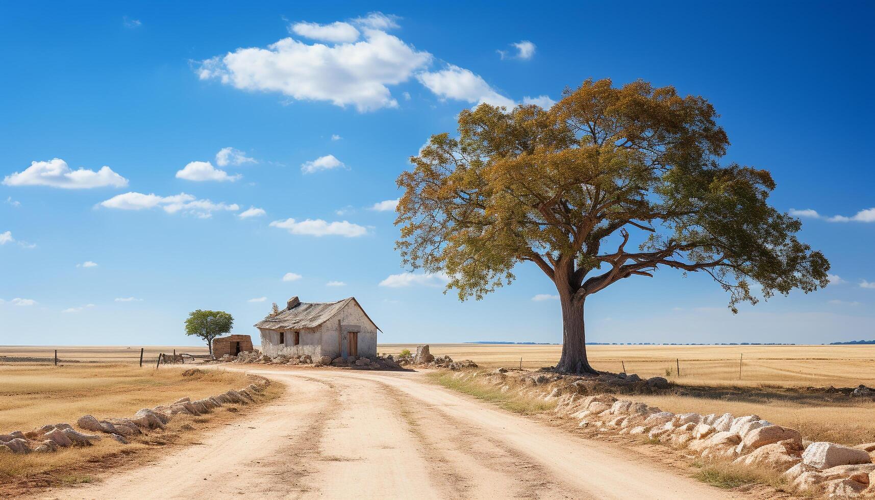 ai generato tranquillo scena di un' verde prato e albero generato di ai foto