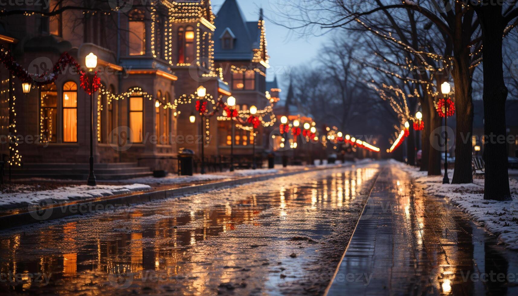 ai generato inverno notte si illumina famoso architettura con Natale luci generato di ai foto