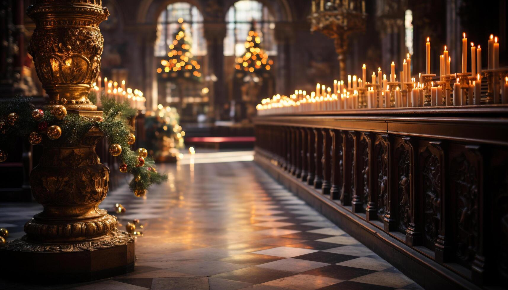 ai generato cattolicesimo famoso altare illuminato di lume di candela a notte generato di ai foto