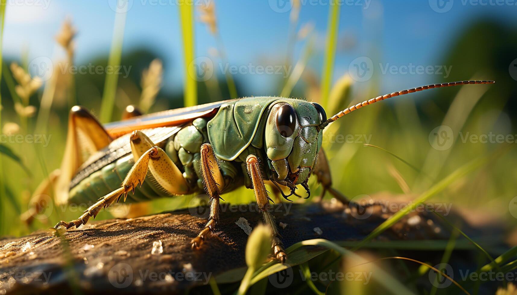 ai generato piccolo insetto su verde erba nel natura generato di ai foto