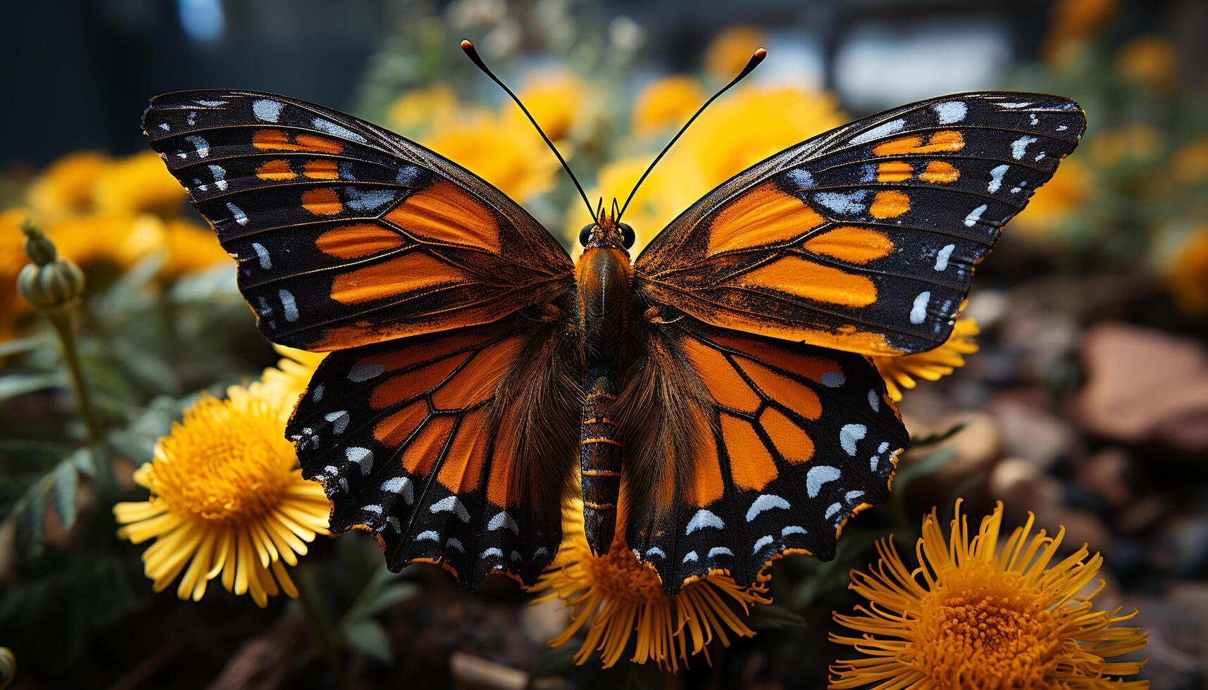 ai generato vivace colorato farfalla volante nel natura bellezza generato di ai foto