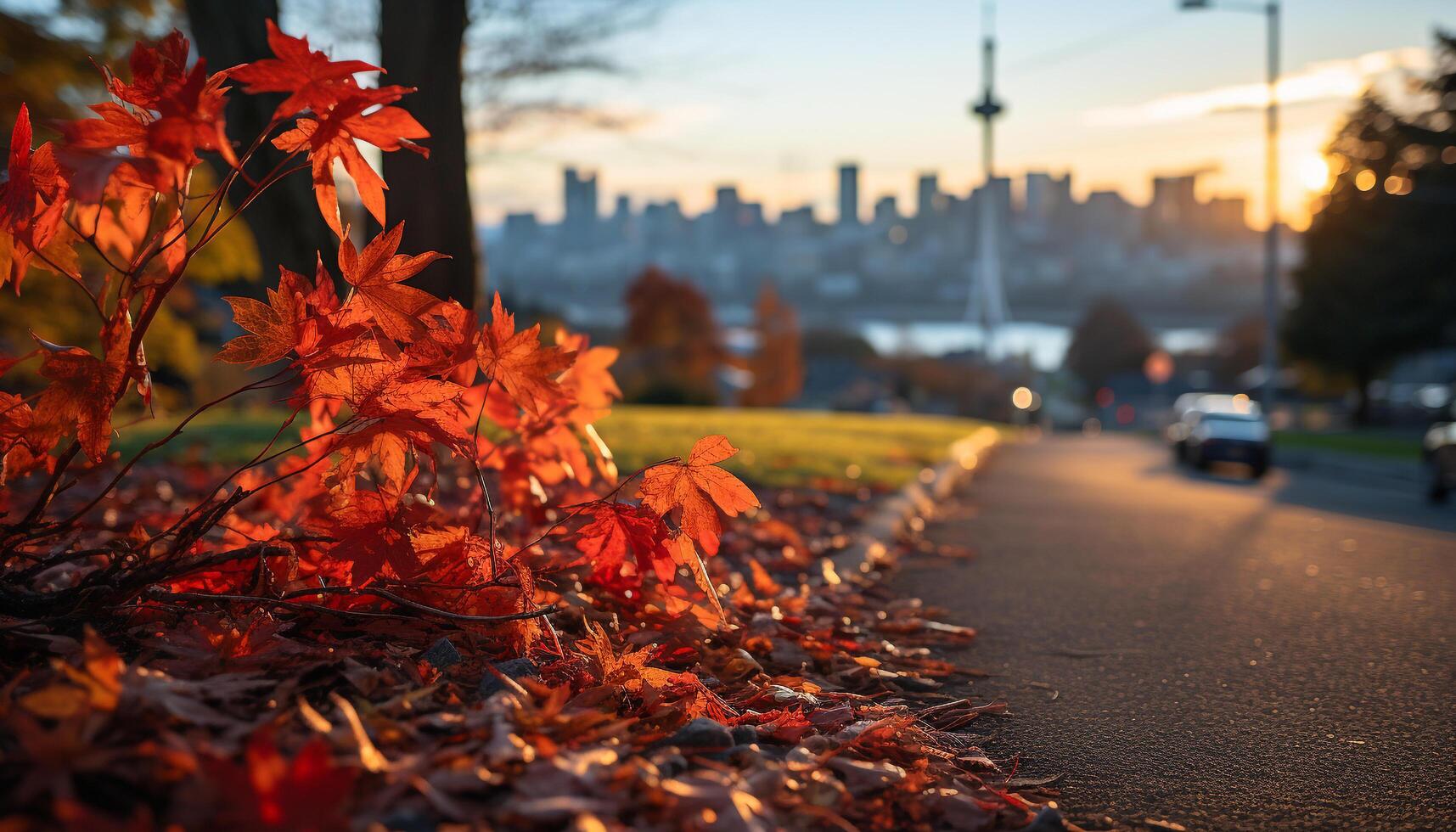 ai generato vivace autunno le foglie dipingere natura bellezza nel paesaggio urbano generato di ai foto