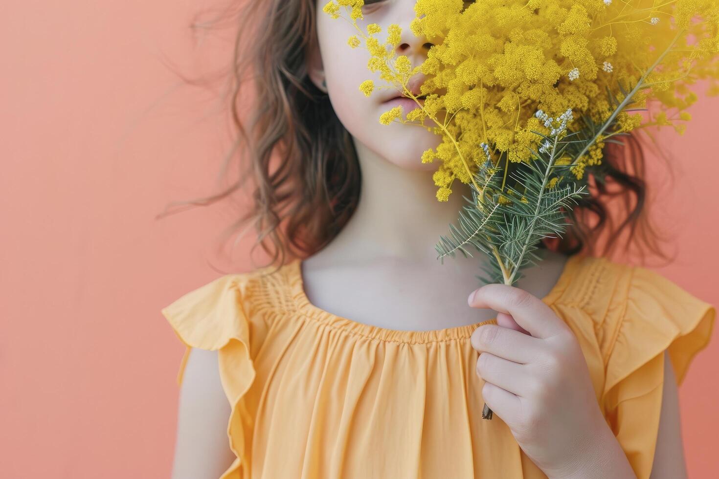 ai generato un' ragazza Tenere mimosa fiori foto