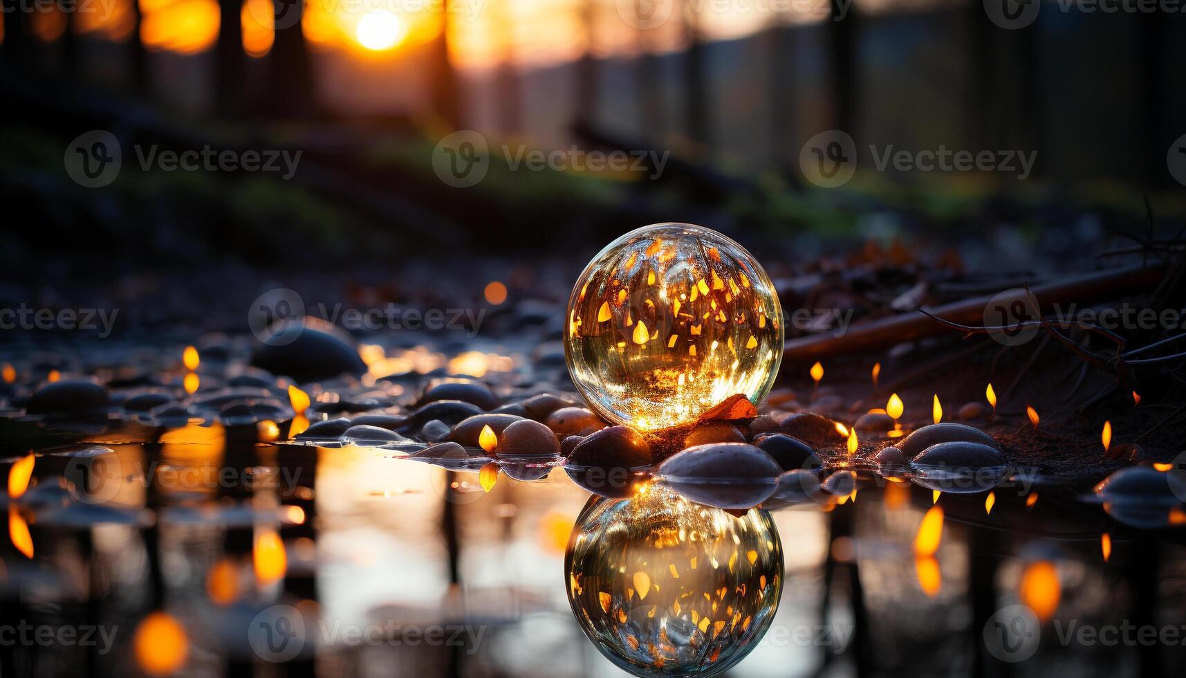 ai generato tranquillo scena, illuminato di il vivace autunno tramonto generato di ai foto