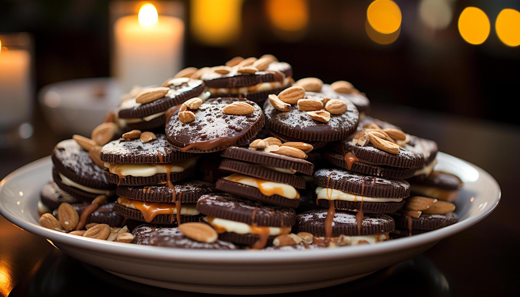 ai generato indulgente dolce su tavolo, allettante con buio cioccolato generato di ai foto