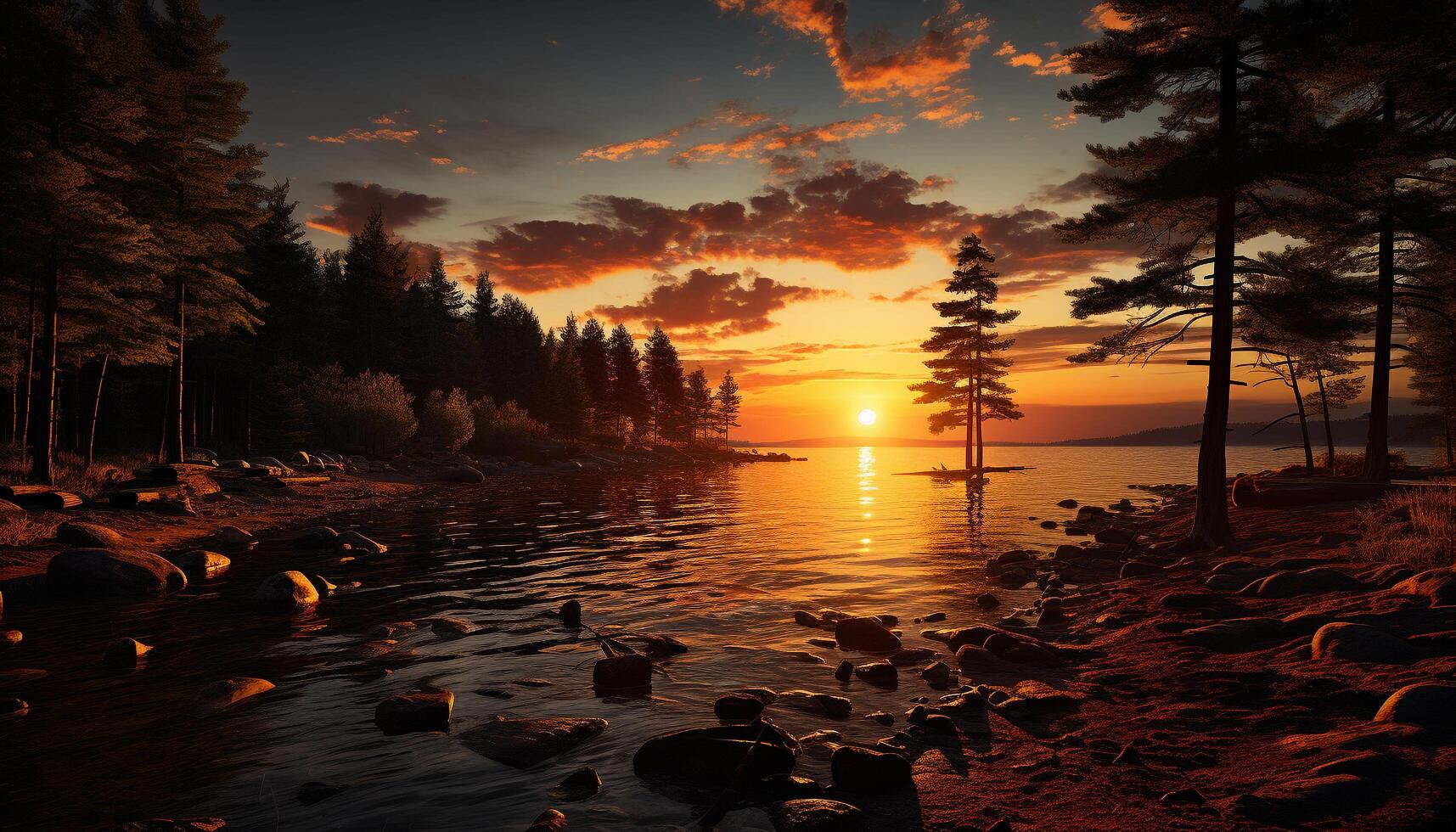 ai generato tramonto al di sopra di tranquillo acqua, natura bellezza riflessa generato di ai foto