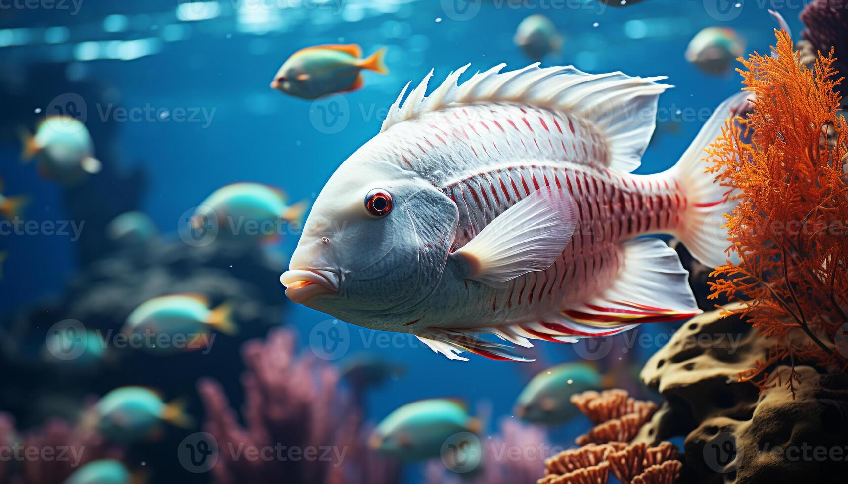 ai generato colorato pesce nuotare nel un' vivace subacqueo scogliera generato di ai foto