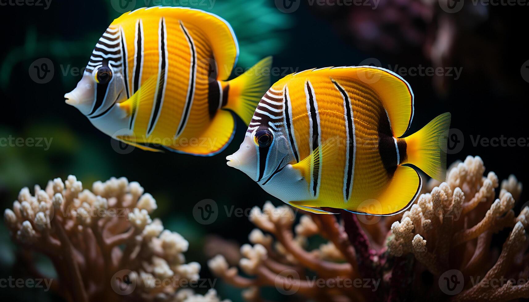 ai generato colorato clown pesce nuotare nel vivace corallo scogliera generato di ai foto