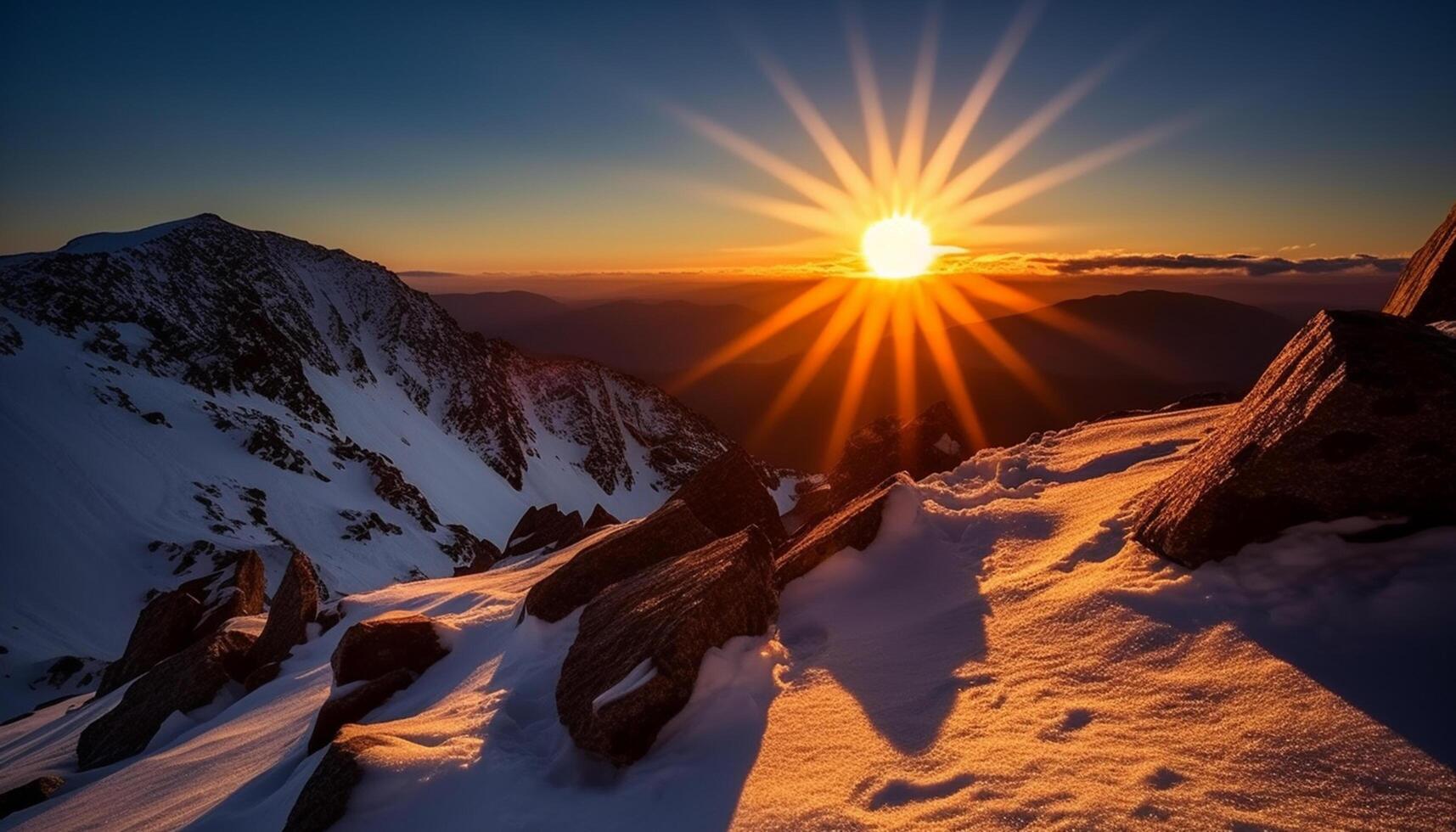 ai generato neve capped montagne, natura inverno bellezza, all'aperto avventura, tranquillo paesaggio generato di ai foto