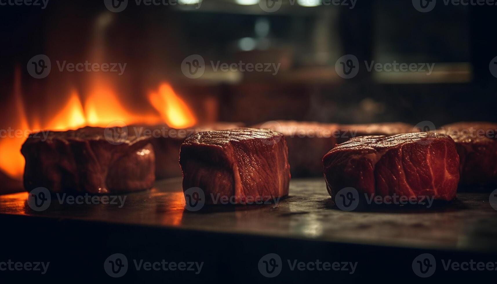 ai generato grigliato bistecca su Di legno, fiamma Aggiunge calore per delizioso pasto generato di ai foto